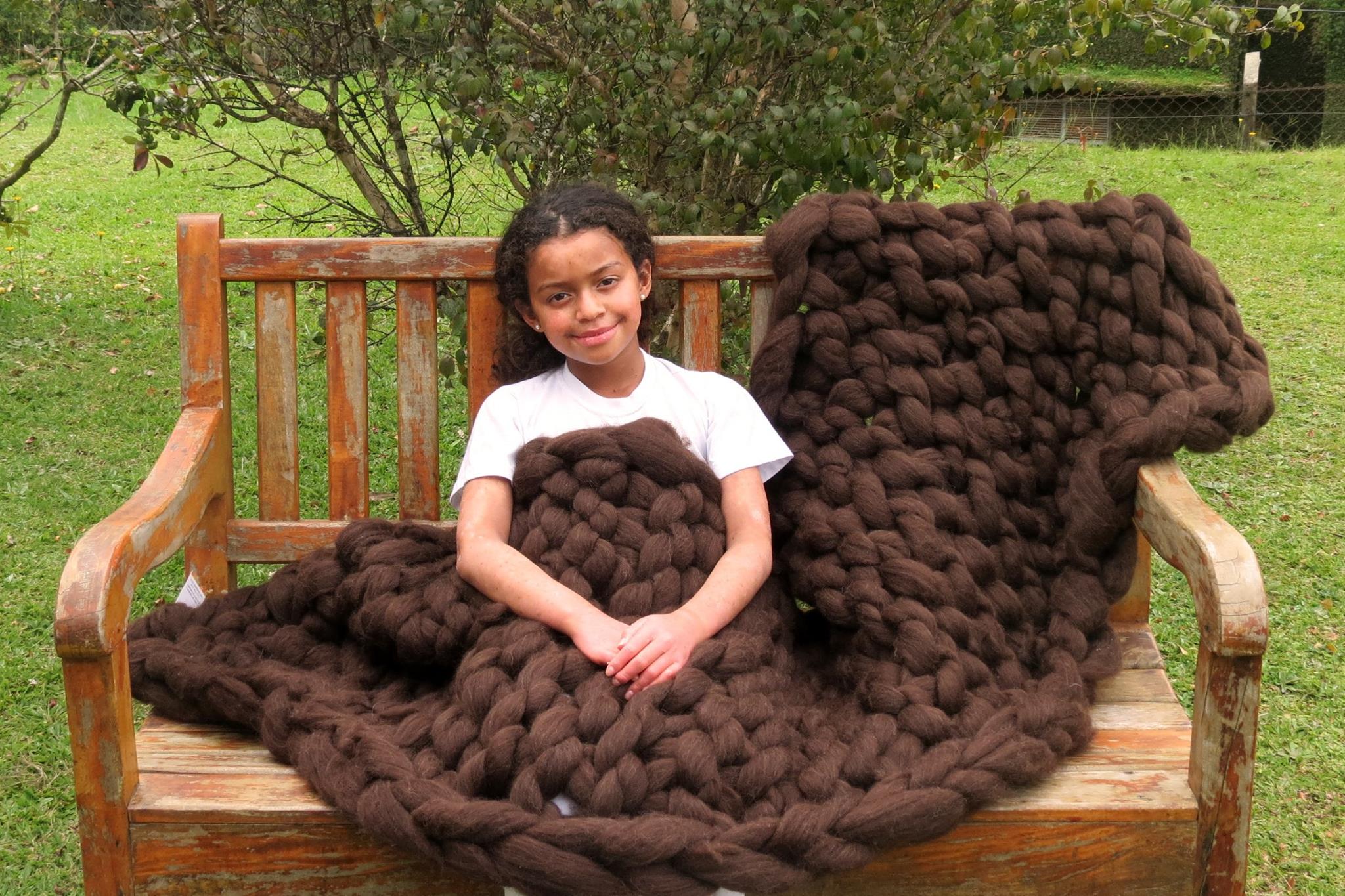 Manta tricô gigante sofá 100% lã natural | Mãostiqueiras