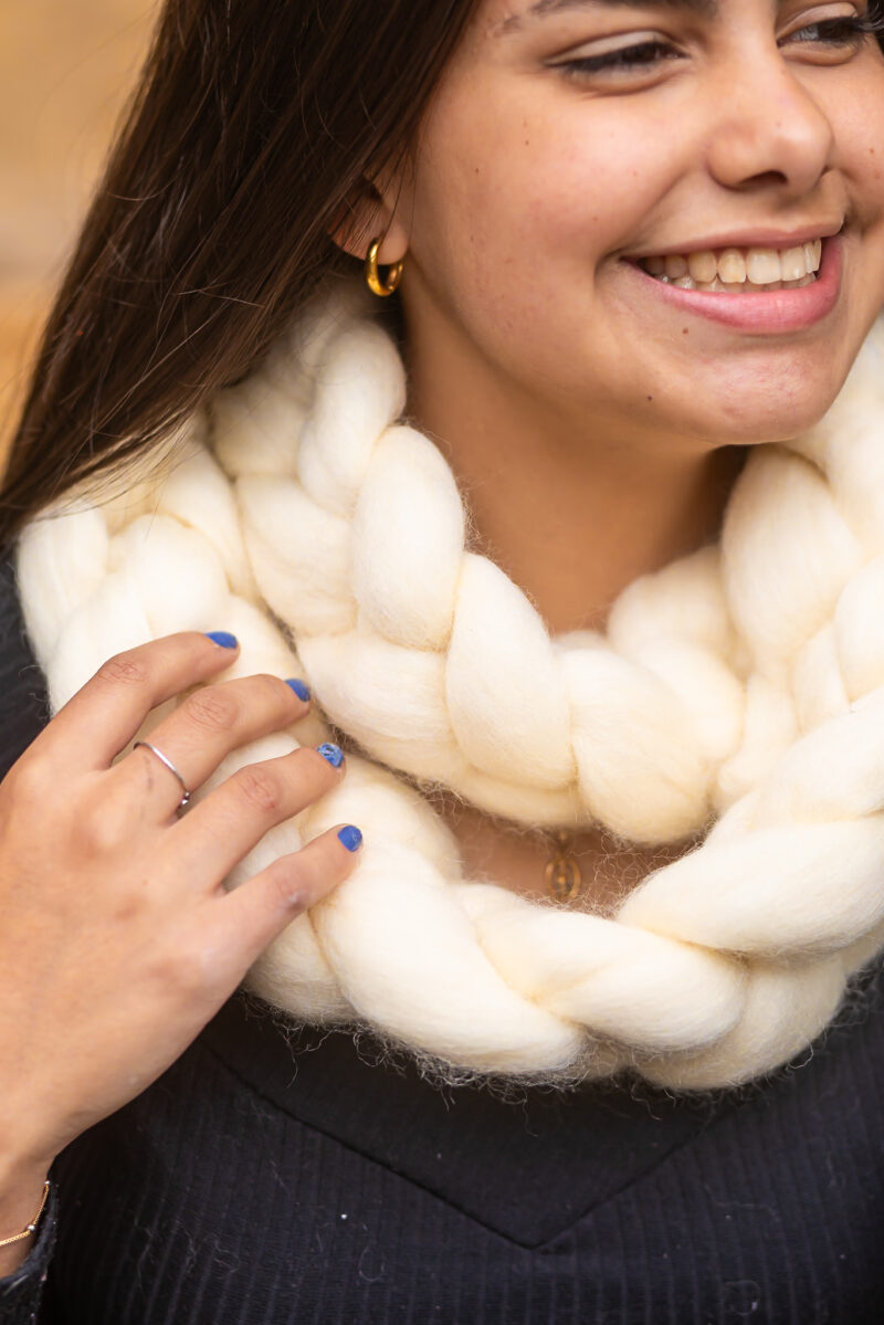 Gola crochê gigante em lã natural merino
