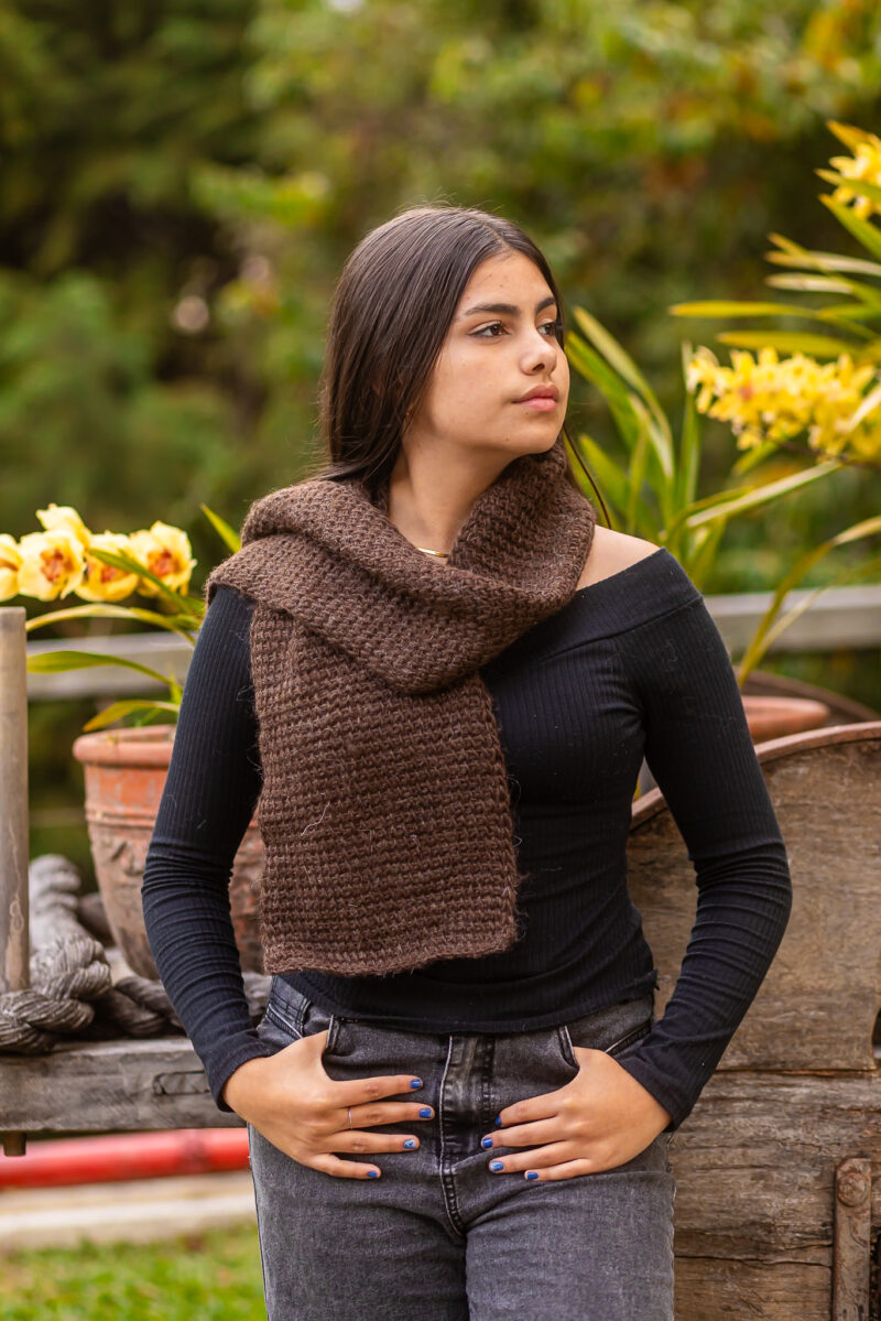 Cachecol Crochet Tunisiano Lã Natural
