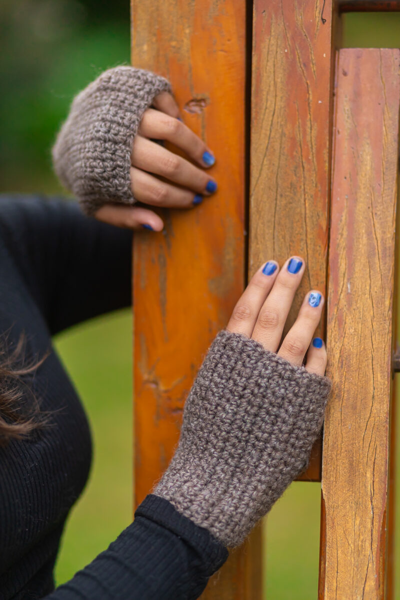 Luva Sem Dedos Crochet Lã Natural - Imagem 4