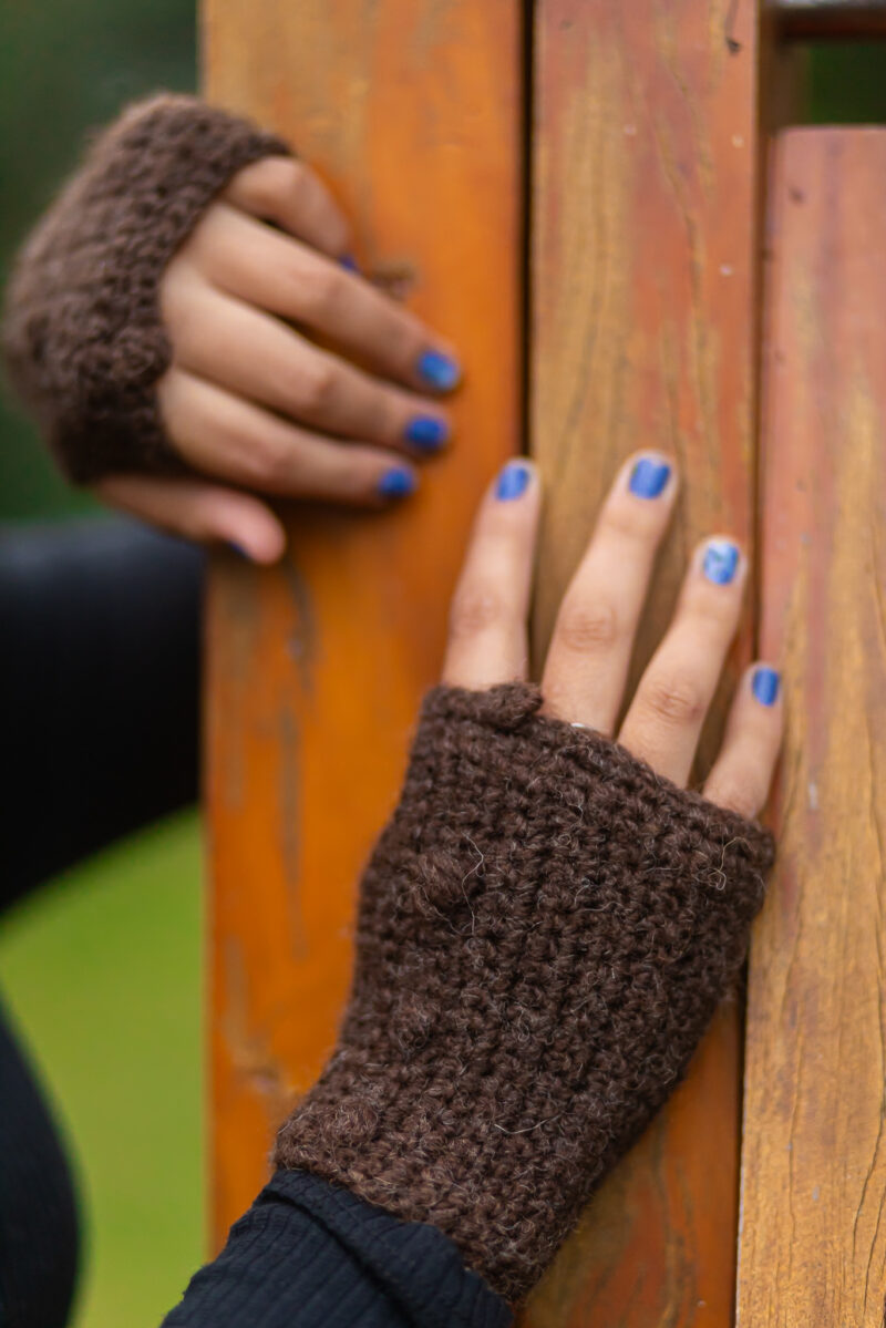 Luva Sem Dedos Crochet Lã Natural