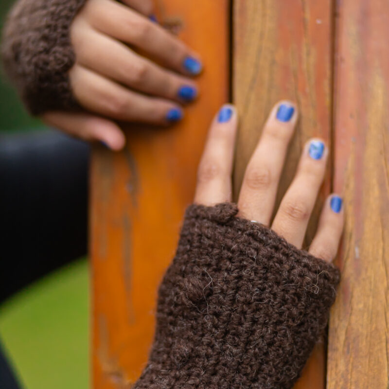 Luva Sem Dedos Crochet Lã Natural